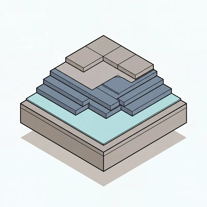 Cut-away of a protected membrane roof with insulation and pavers